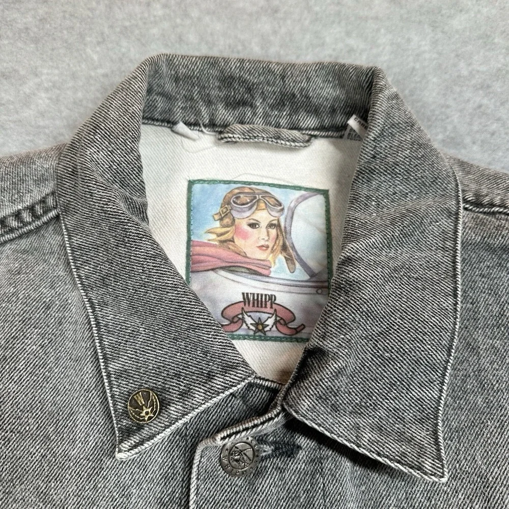 Whipp Oversized Denim Jacket Men's/Unisex L Gray‎ Wash 1/2 Sleeves Hip Hop Long